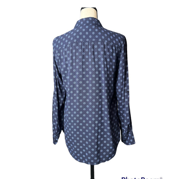 Talbots Button Up Blouse in Blue with Polka Dots Size Small - Picture 3 of 5